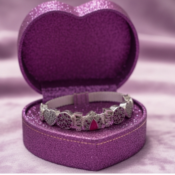 💗🐞S925 Mesh Bracelet & Pink Ladybug Charm Bundle -7.9 - Picture 1 of 11